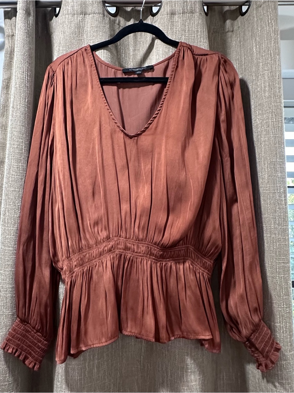 Rust Long-Sleeve Peplum Blouse by Marc New York